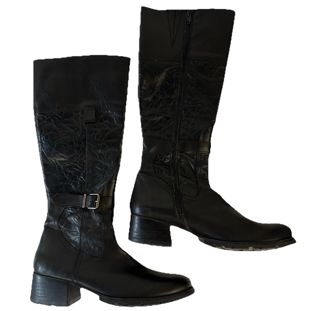 Destroy Women’s Size 38 Leather Boots Made In Spain Black Buckle Zip Up